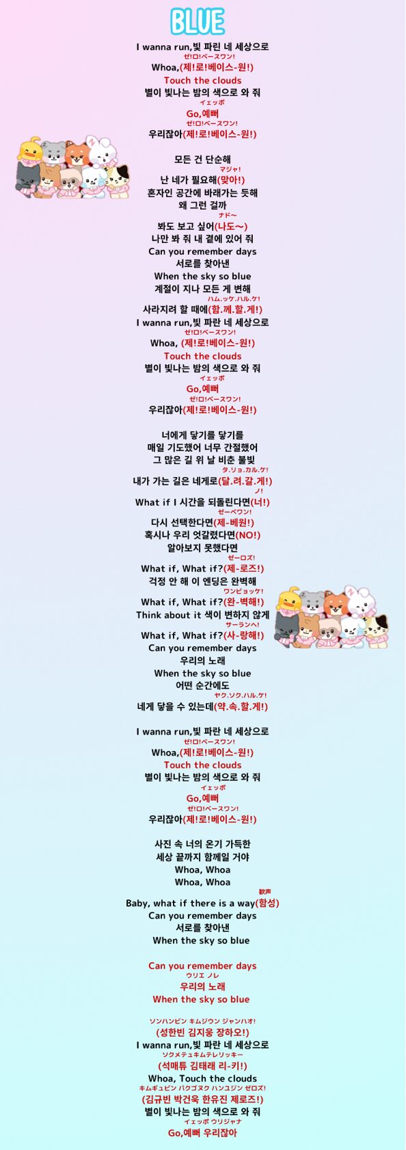 ZEROBASEONE ZB1 ゼベワン　ゼロベースワン　掛け声　チャント　カナ　ルビ　日本語　韓国語　動画　テキスト　BLUE