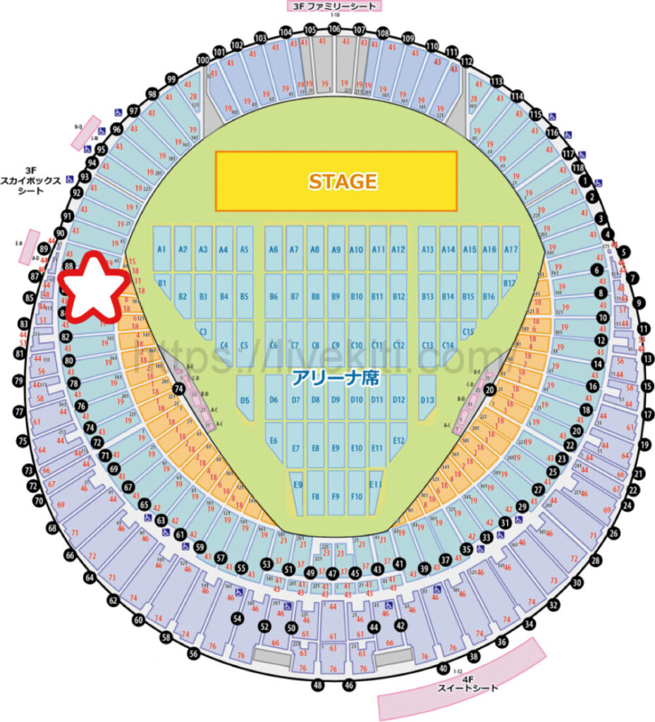 【大和ハウスプレミストドーム】ライブの座席からの見え方　南ゲート