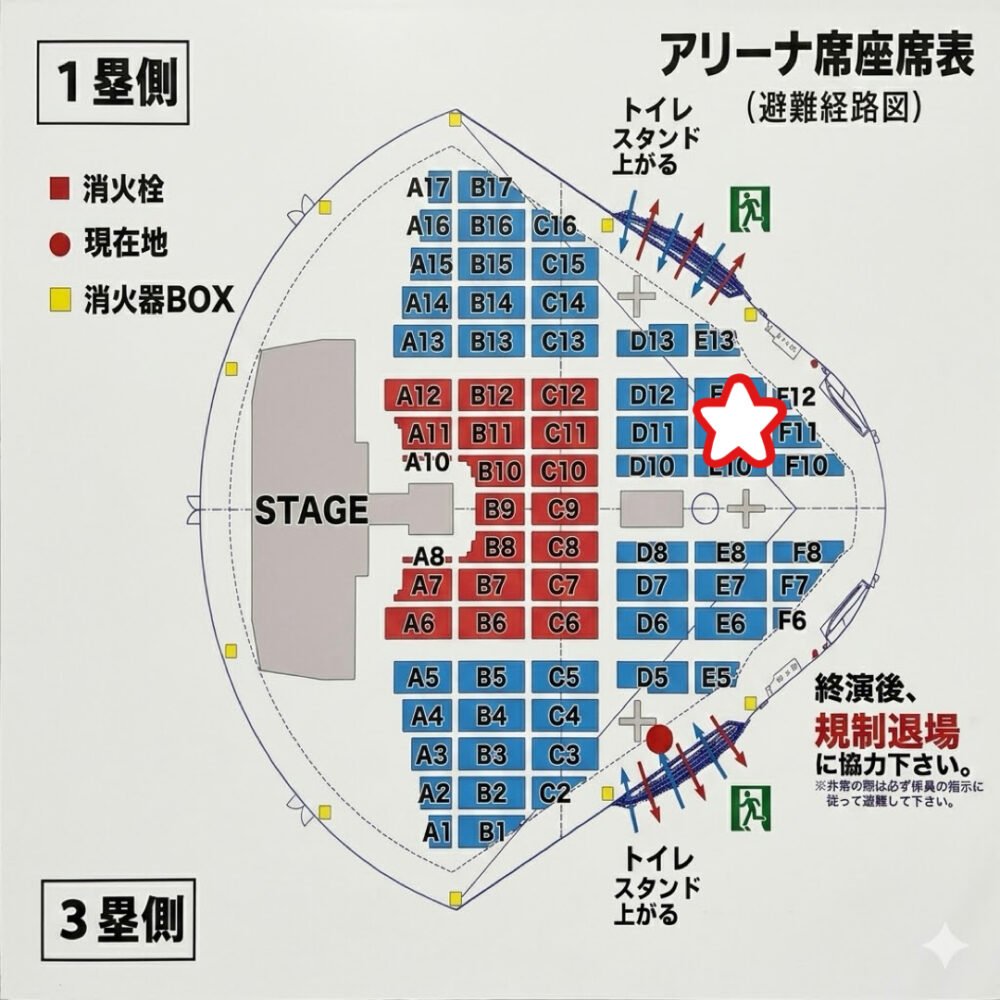 バンテリンドームナゴヤのライブ座席からの見え方　アリーナ