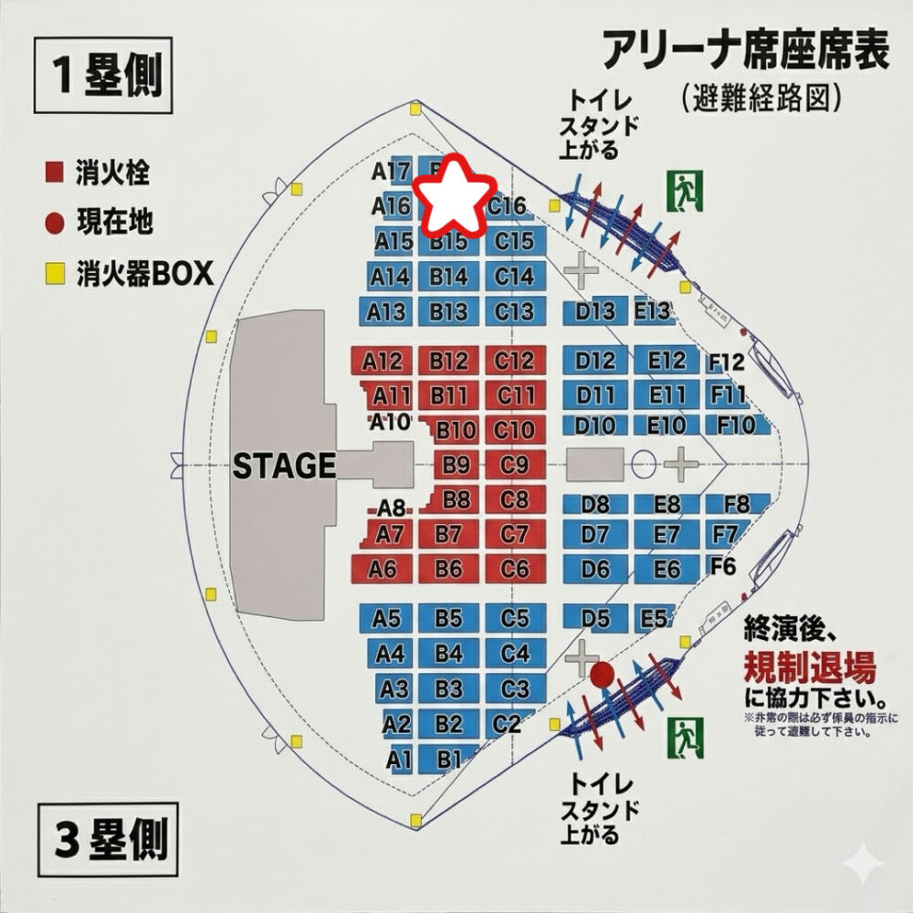 バンテリンドームナゴヤのライブ座席からの見え方　アリーナ