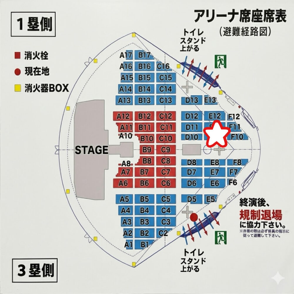 バンテリンドームナゴヤのライブ座席からの見え方　アリーナ